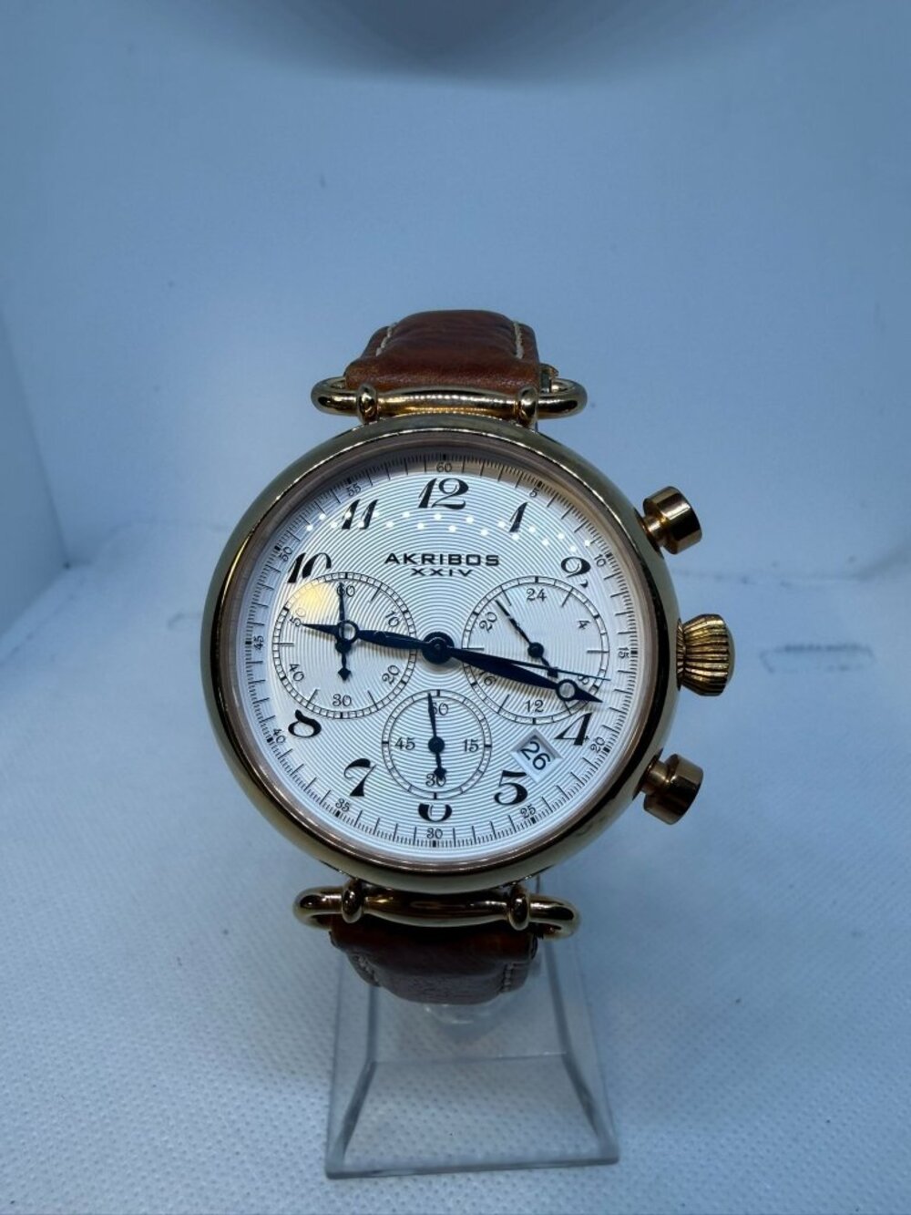 Akribos XXIV Women's Rose Gold Chronograph Brown Leather Strap Watch